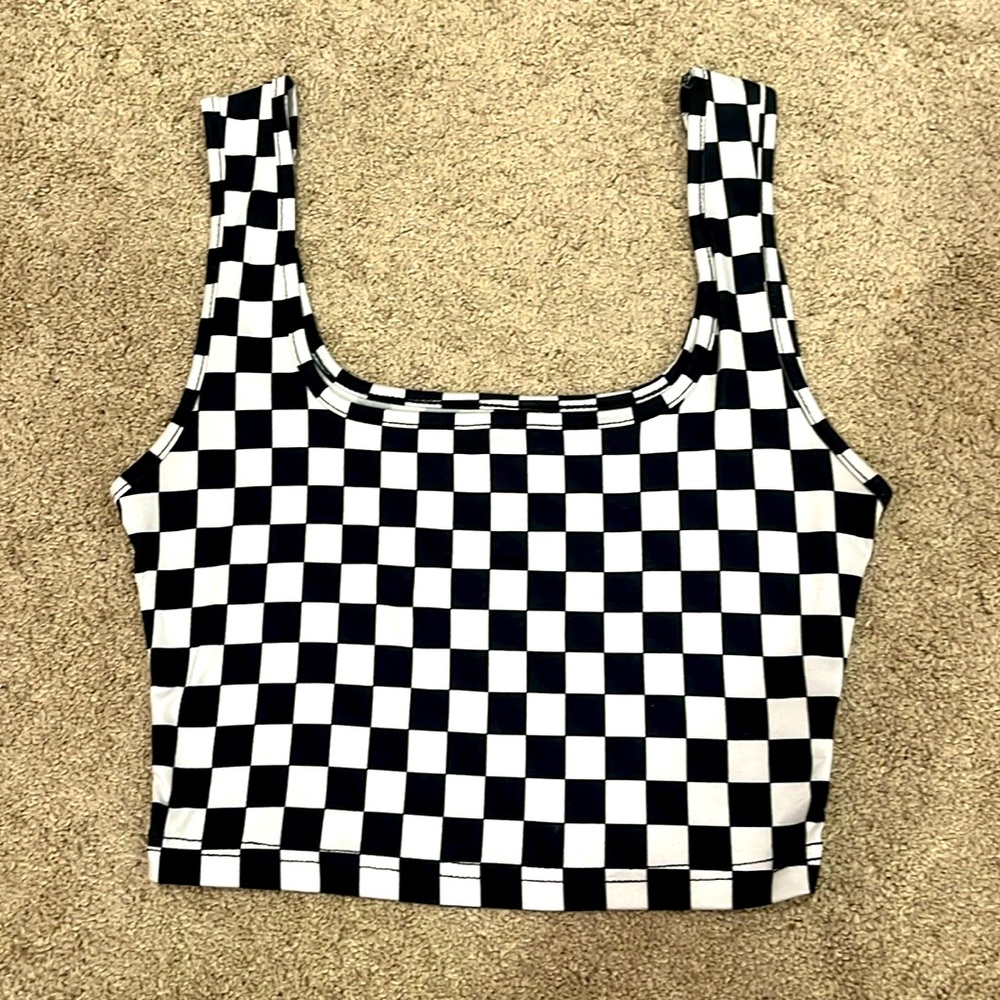 Black and white checkered cropped tank top for sale! Size small, from SHEIN.
